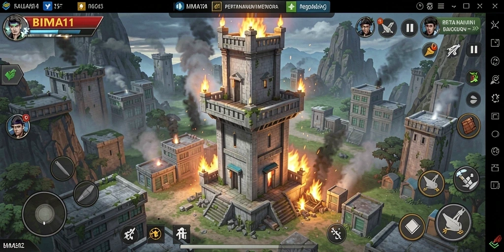 Tampilan gameplay menara pertahanan di BIMA11 yang seru dan menegangkan.