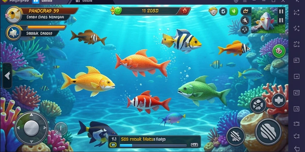 Screenshot gameplay PANDORA99 dengan aksi tembak ikan yang seru.