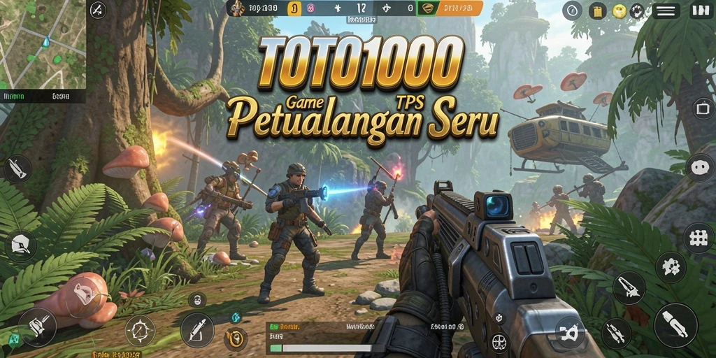 Screenshot utama TOTO1000 menampilkan aksi pertempuran yang intens.